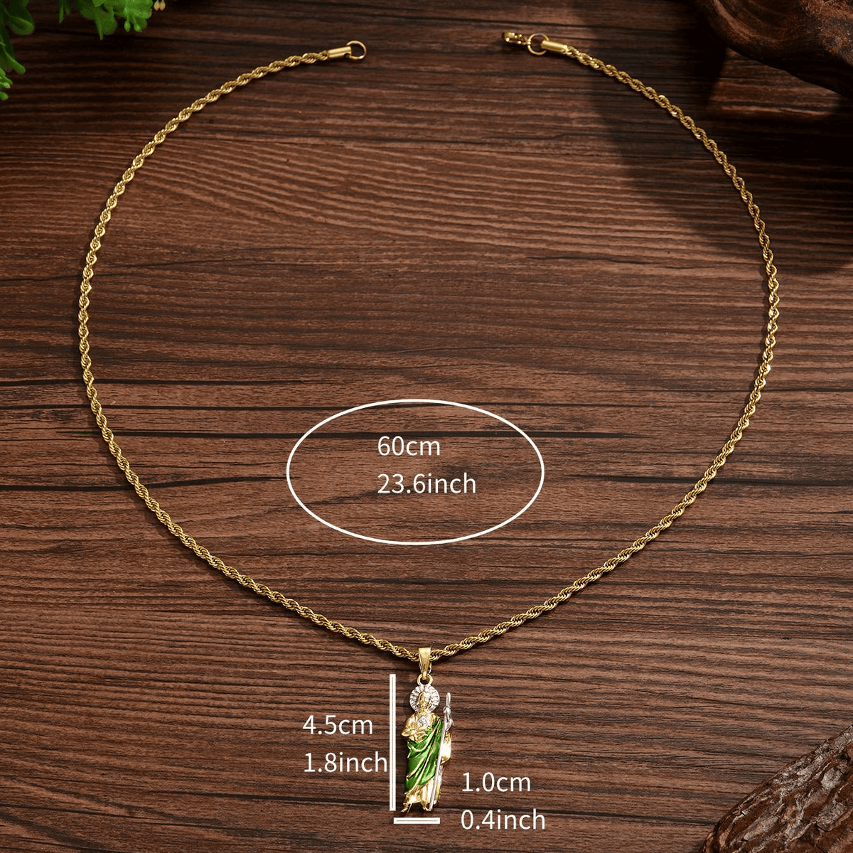 St. Jude Pendant Necklace in Four Sizes with Vibrant Green Robe: A Symbol of Hope and Divine Protection