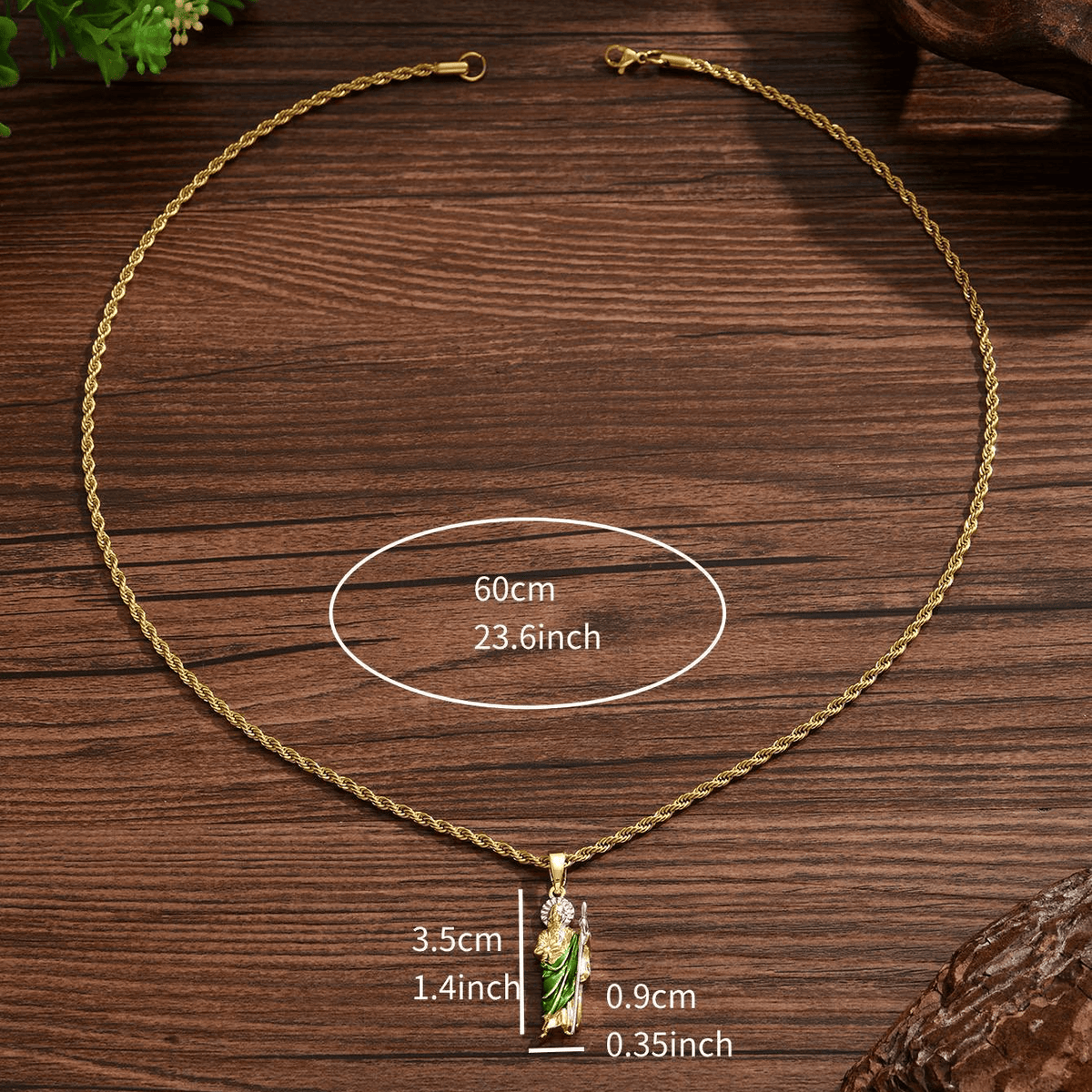St. Jude Pendant Necklace in Four Sizes with Vibrant Green Robe: A Symbol of Hope and Divine Protection