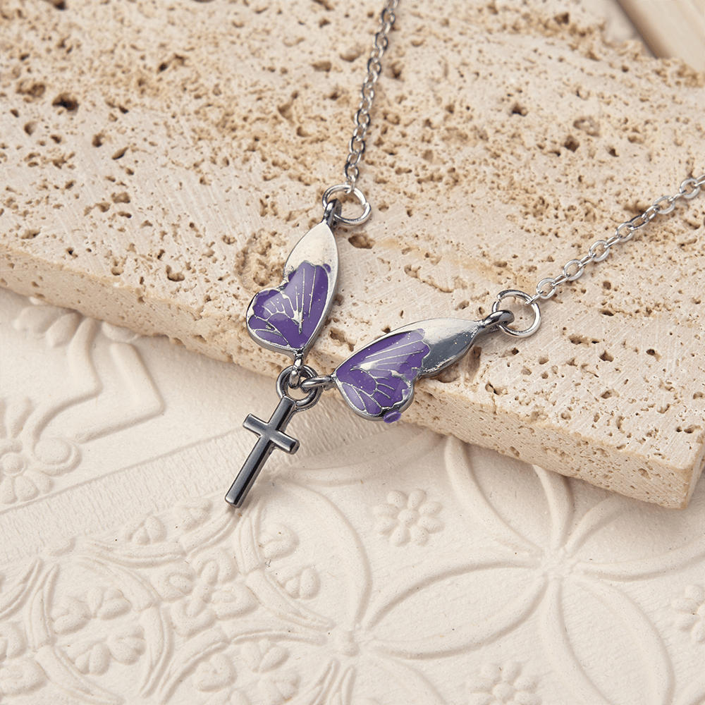 Whimsical Butterfly Wing Cross Pendant Necklace: A Dazzling Symbol of Divine Light and Hope