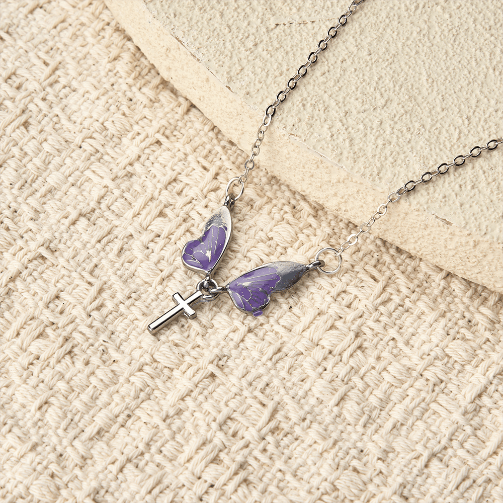 Whimsical Butterfly Wing Cross Pendant Necklace: A Dazzling Symbol of Divine Light and Hope