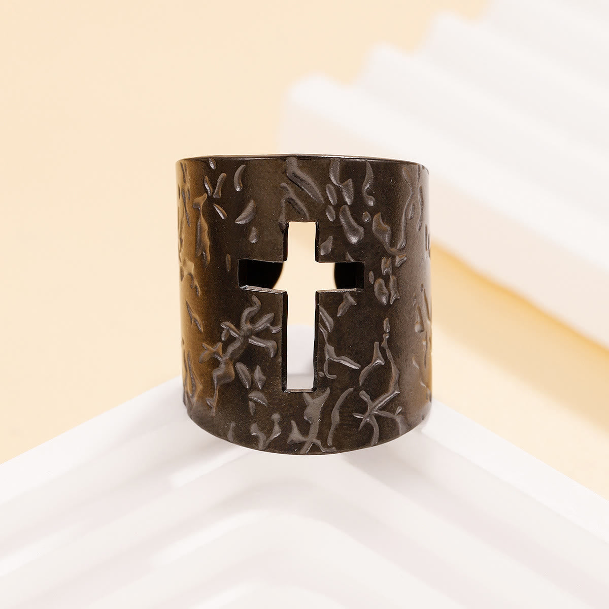 Adjustable Wide Cross Ring with Textured Finish: A Daily Symbol of Faith and Confidence
