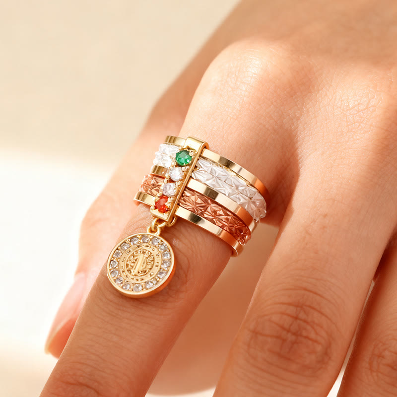 Multi-Tiered Marian Devotion Ring with Dangling Medal: A Daily Symbol of Hope and Encouragement