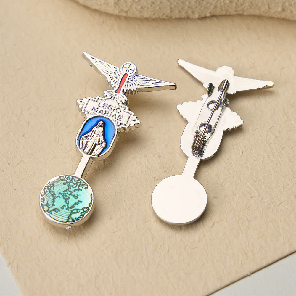 Legio Mariae Enamel Brooch with Holy Spirit Dove & Marian Medal: A Symbol of Marian Devotion
