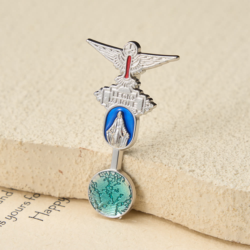 Legio Mariae Enamel Brooch with Holy Spirit Dove & Marian Medal: A Symbol of Marian Devotion