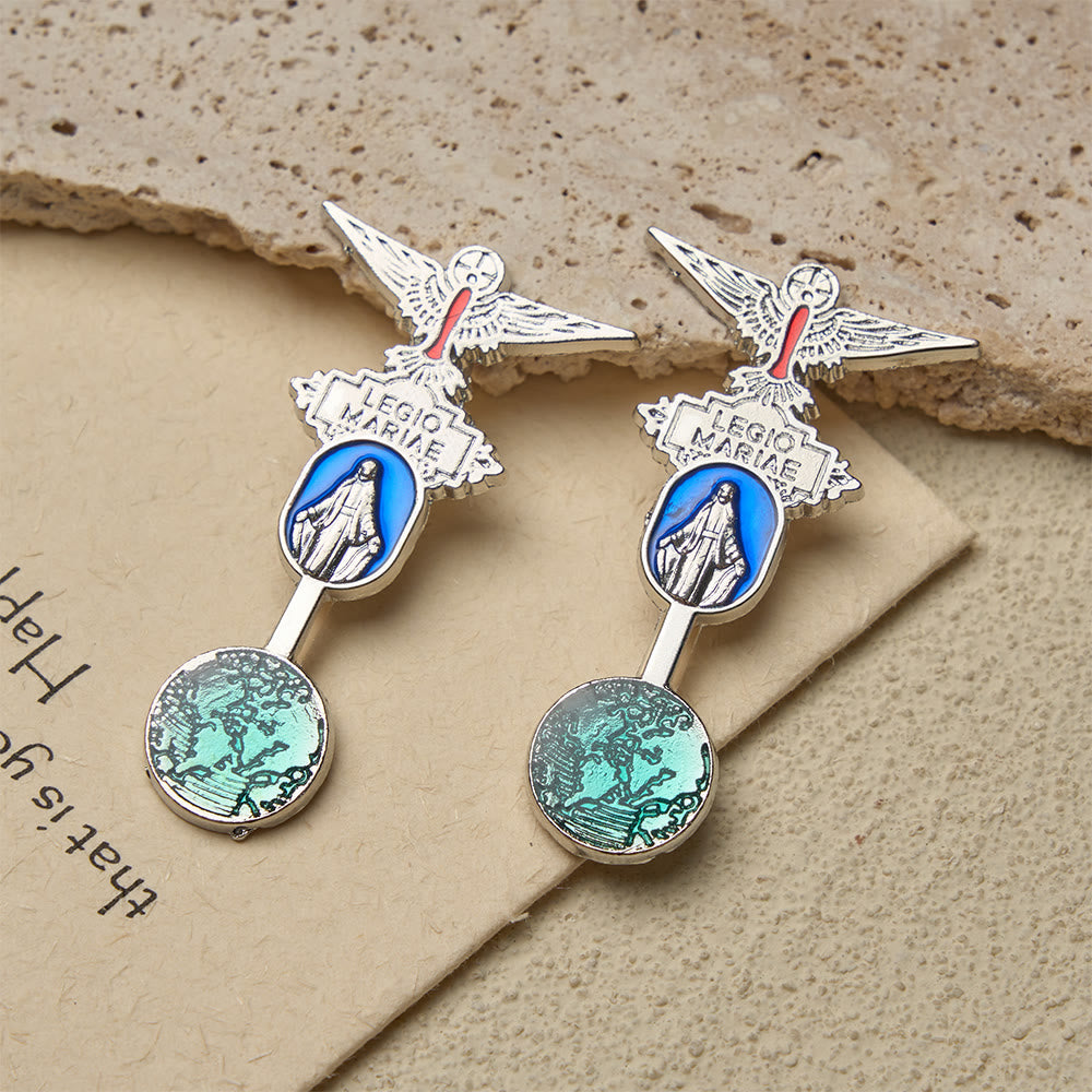 Legio Mariae Enamel Brooch with Holy Spirit Dove & Marian Medal: A Symbol of Marian Devotion