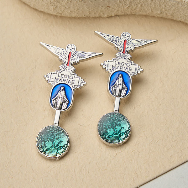 Legio Mariae Enamel Brooch with Holy Spirit Dove & Marian Medal: A Symbol of Marian Devotion