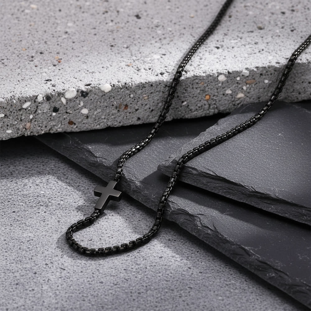 Sleek Stainless Steel Cross Necklace with Sideways Pendant: A Reminder of Divine Grace