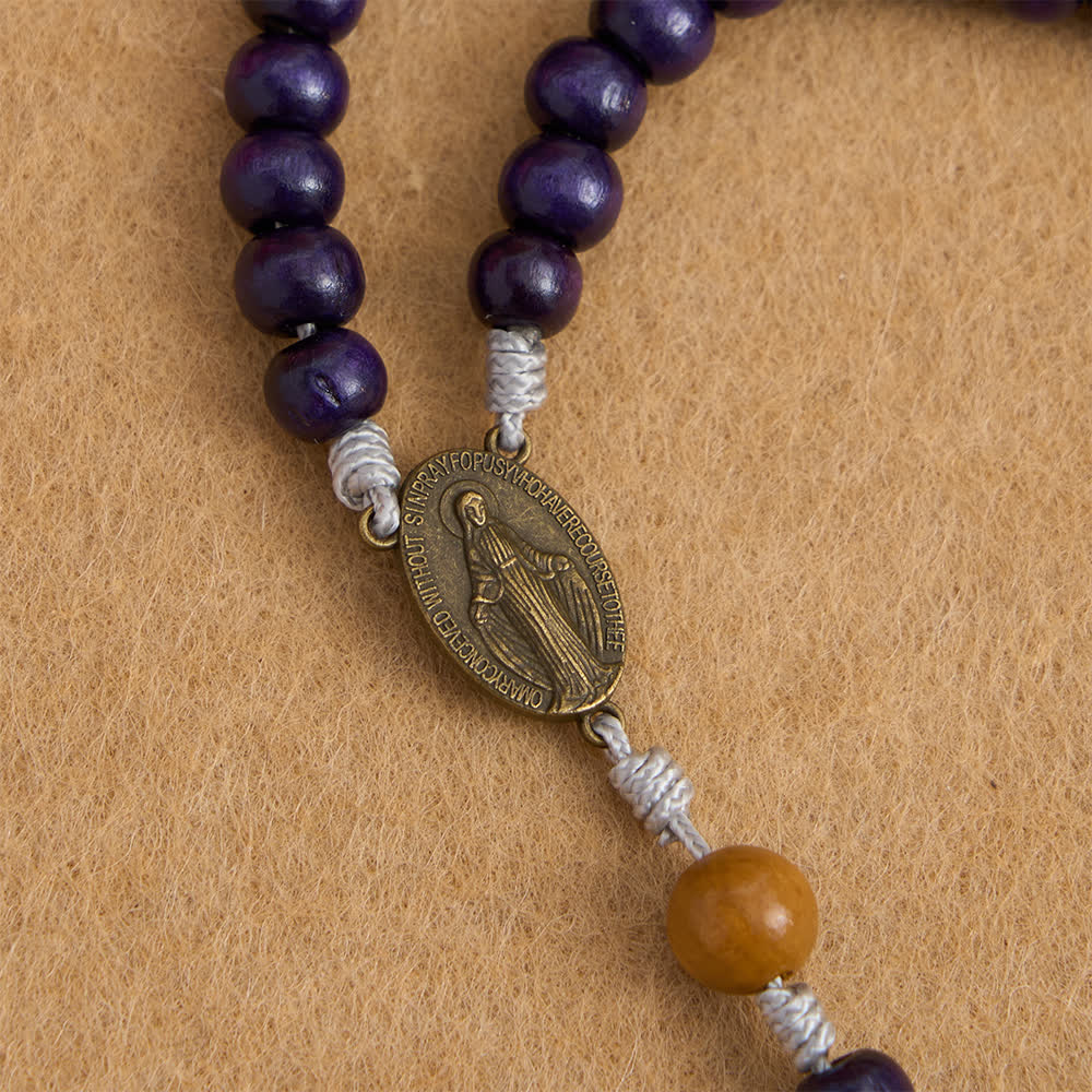 Deep Purple Maple Wood & Peachwood Rosary with Miraculous Medal for Peaceful Guard