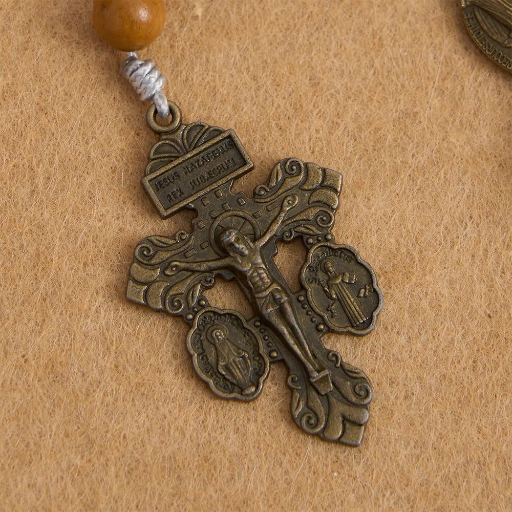 Deep Purple Maple Wood & Peachwood Rosary with Miraculous Medal for Peaceful Guard