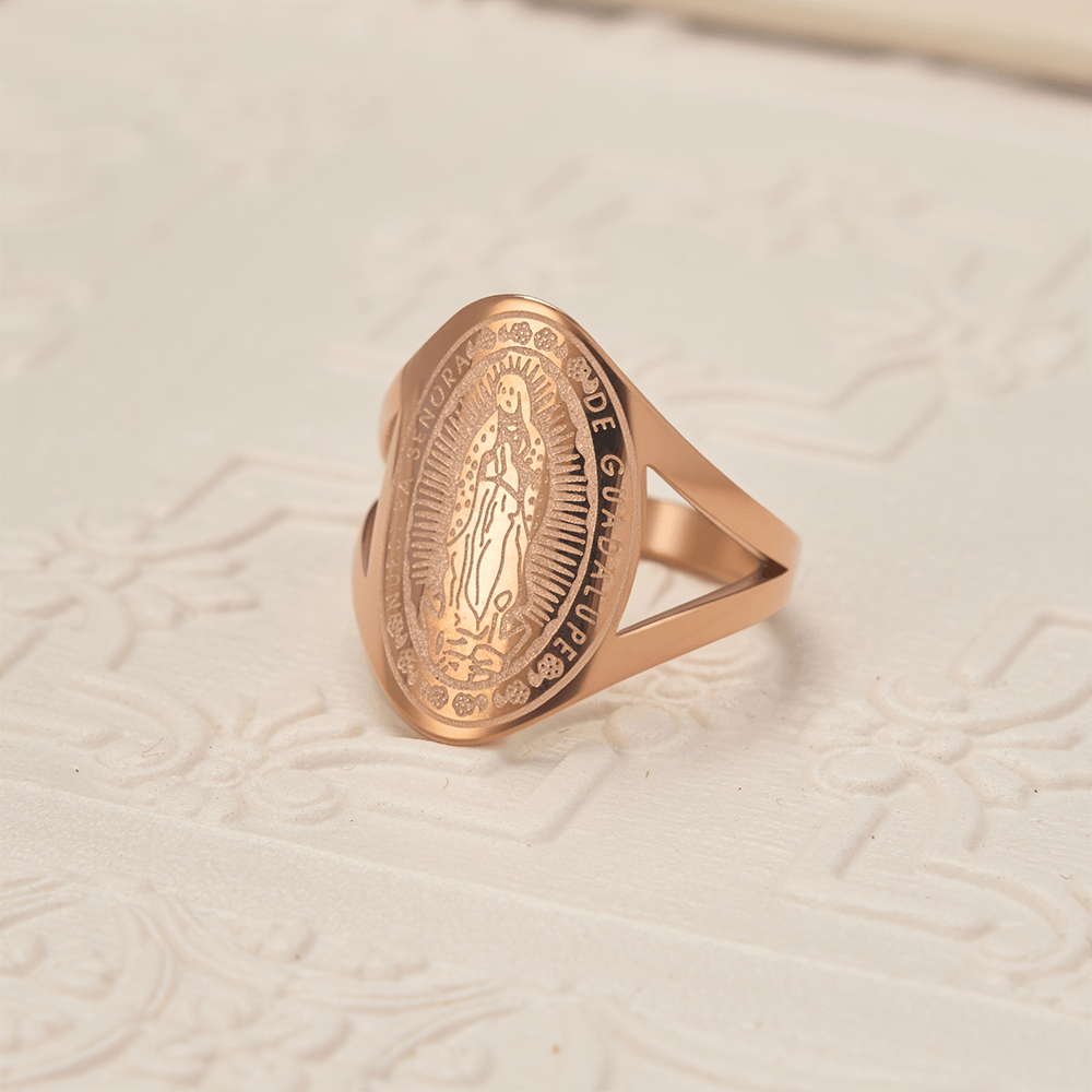 Our Lady of Guadalupe Engraved Devotional Ring: Emblem of Marian Grace & Divine Protection