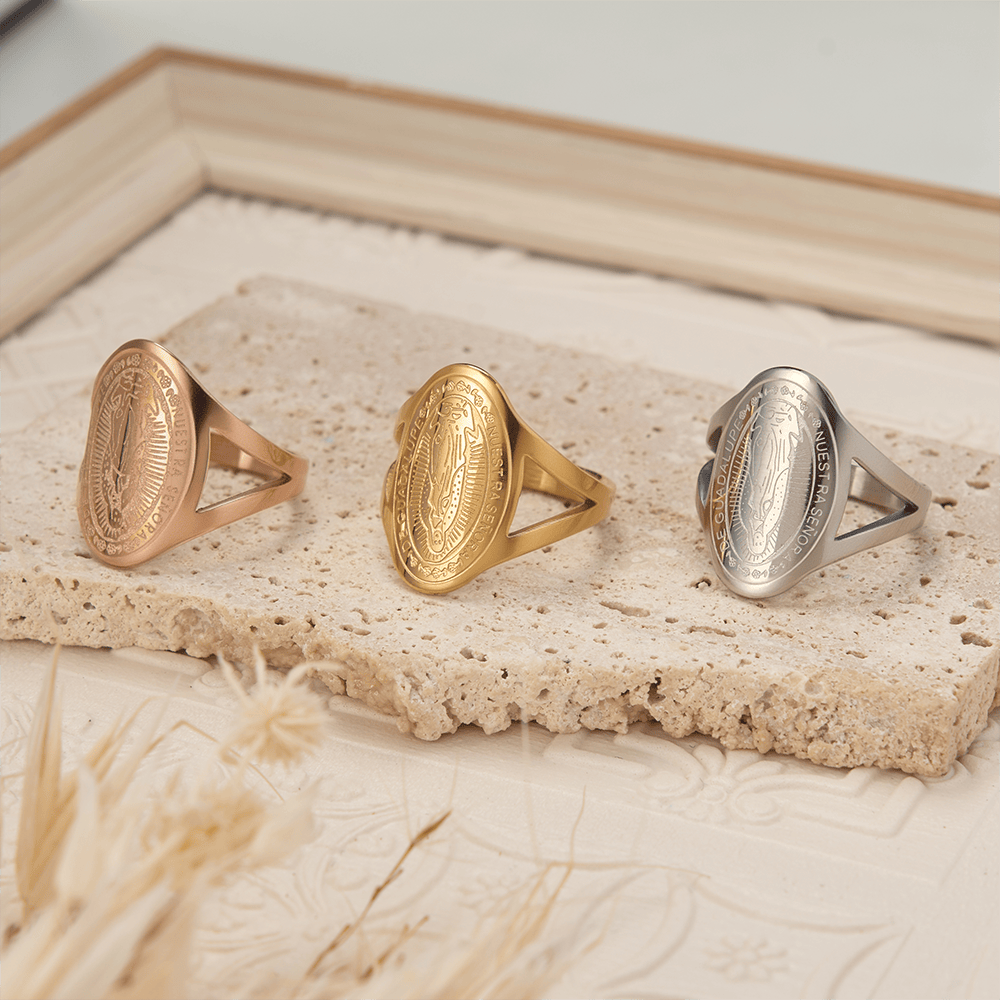 Our Lady of Guadalupe Engraved Devotional Ring: Emblem of Marian Grace & Divine Protection