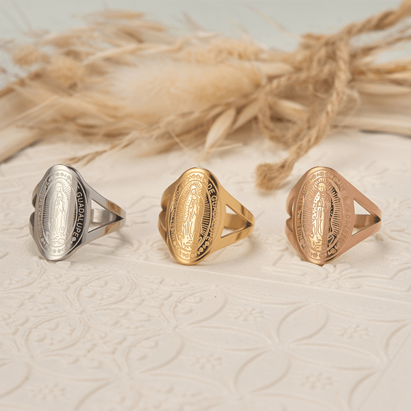 Our Lady of Guadalupe Engraved Devotional Ring: Emblem of Marian Grace & Divine Protection