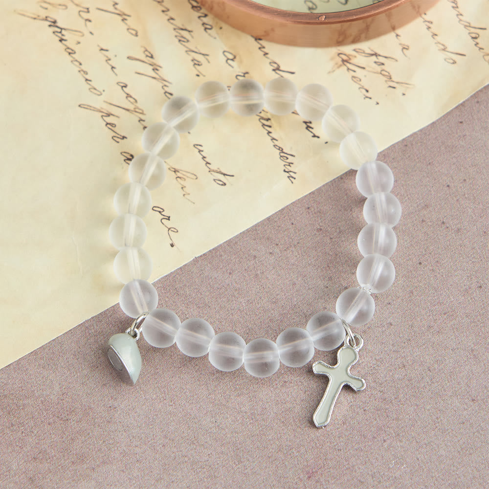 Glowing Cross Matching Beaded Bracelets with Magnetic Heart Clasp: A Symbol of United Faith & Shared Love