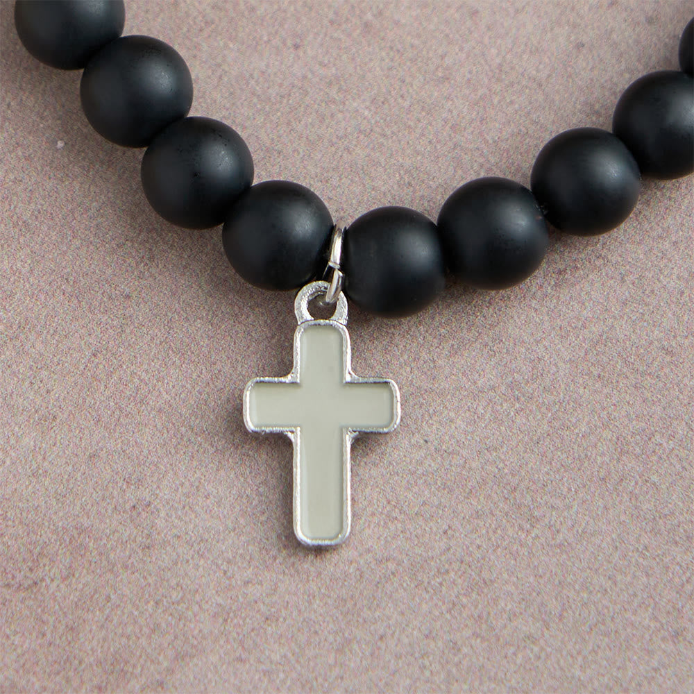 Glowing Cross Matching Beaded Bracelets with Magnetic Heart Clasp: A Symbol of United Faith & Shared Love