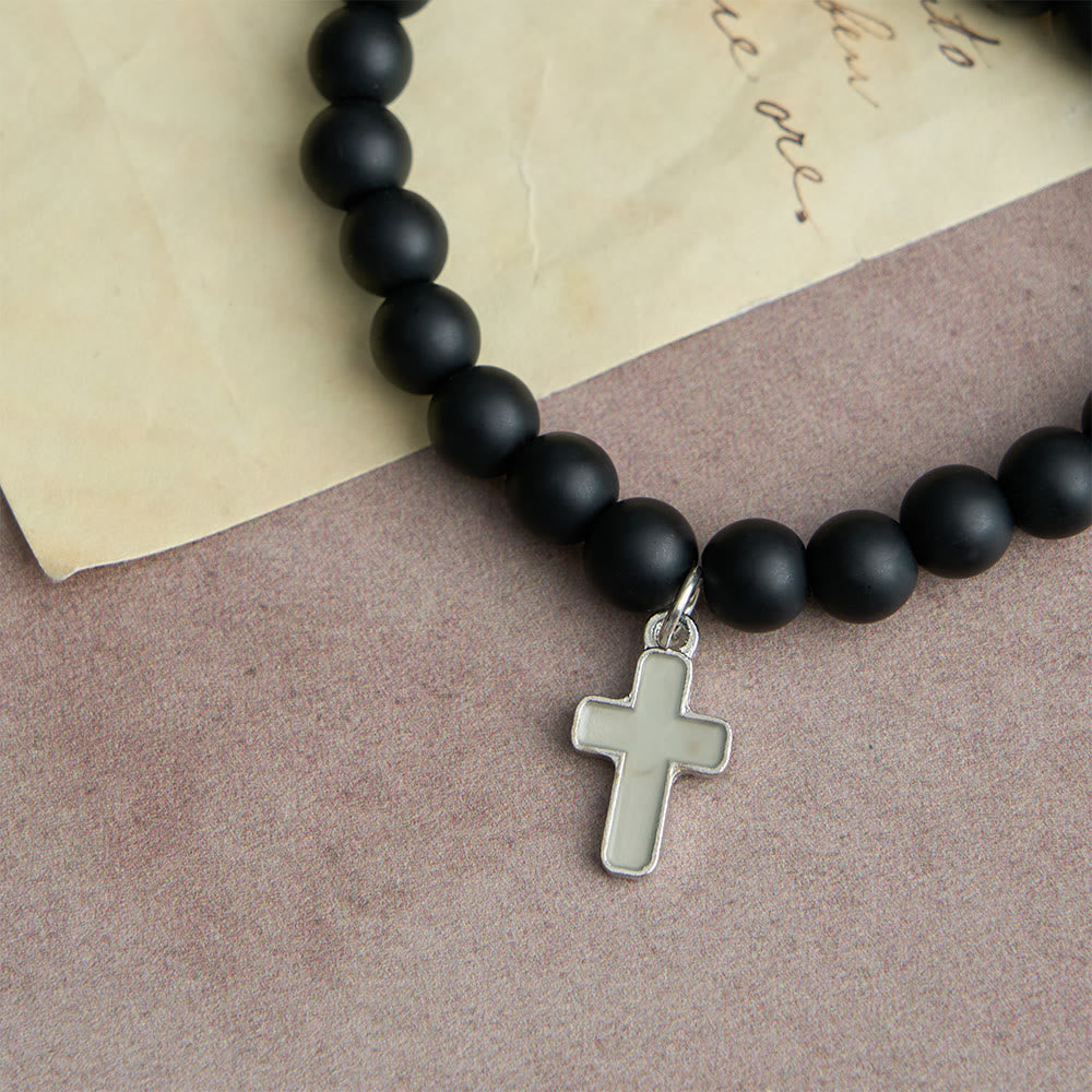 Glowing Cross Matching Beaded Bracelets with Magnetic Heart Clasp: A Symbol of United Faith & Shared Love