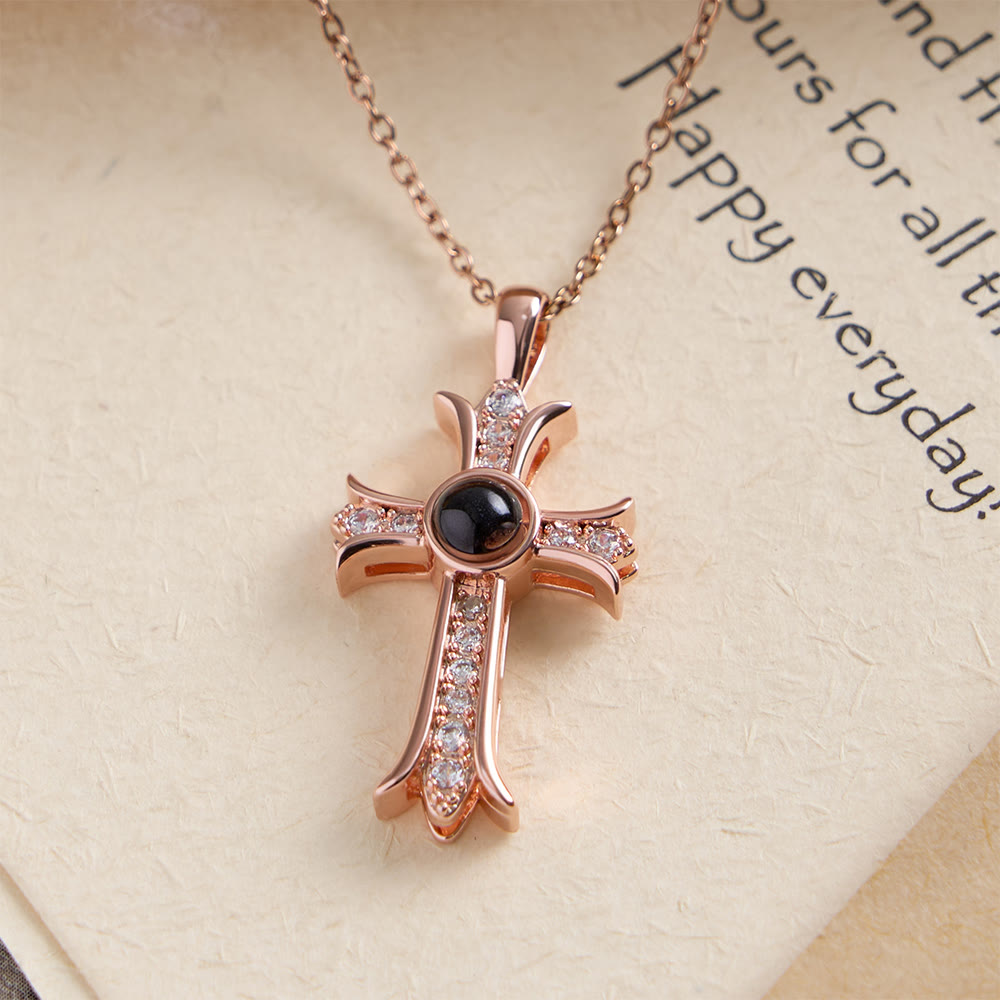 Crystal-Encrusted Cross Necklace with Black Center Stone: A Symbol of Divine Light & Timeless Faith
