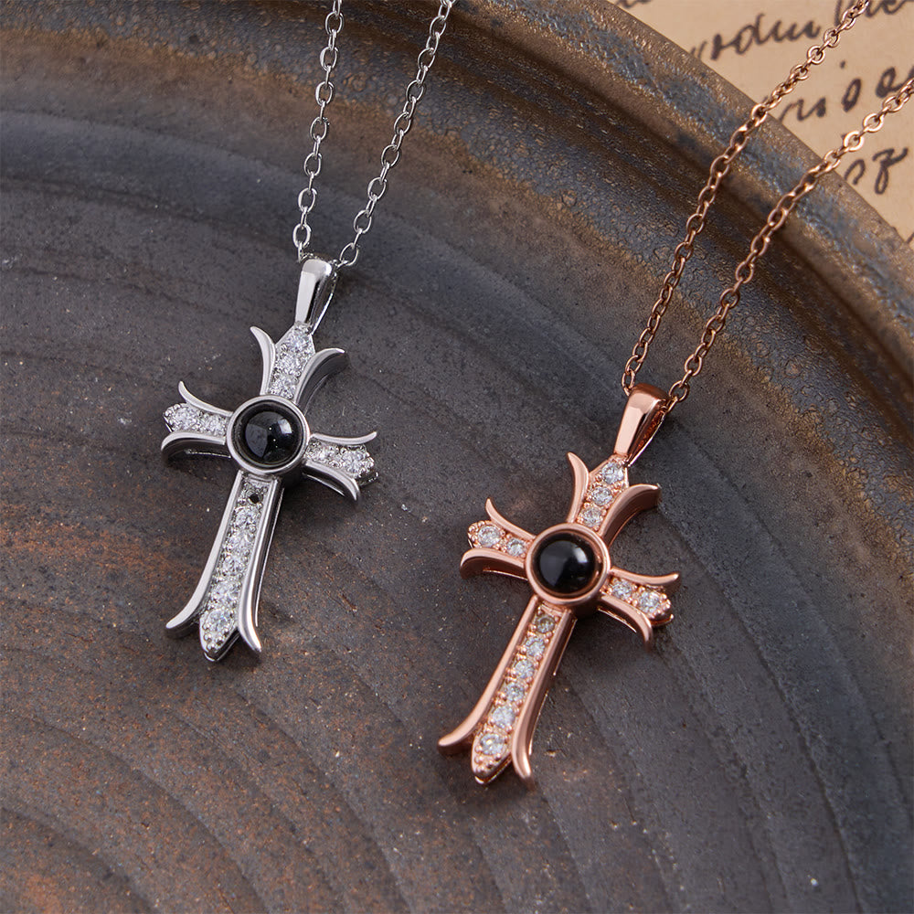 Crystal-Encrusted Cross Necklace with Black Center Stone: A Symbol of Divine Light & Timeless Faith
