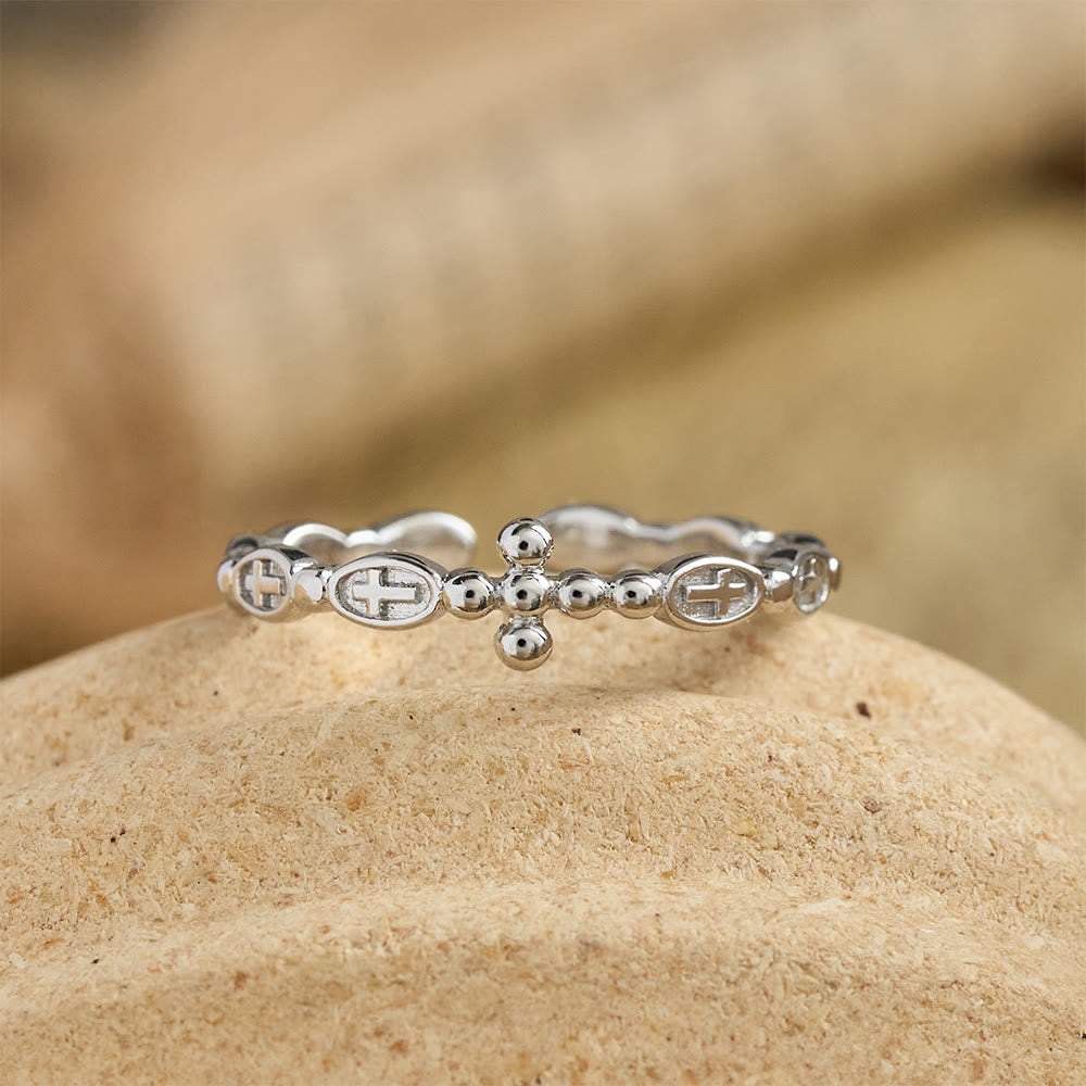Rosary Cross Adjustable Devotional Ring: Emblem of Prayerful Grace