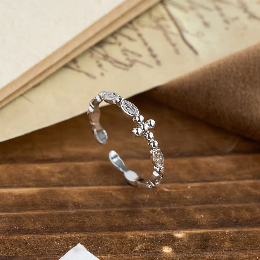 Rosary Cross Adjustable Devotional Ring: Emblem of Prayerful Grace