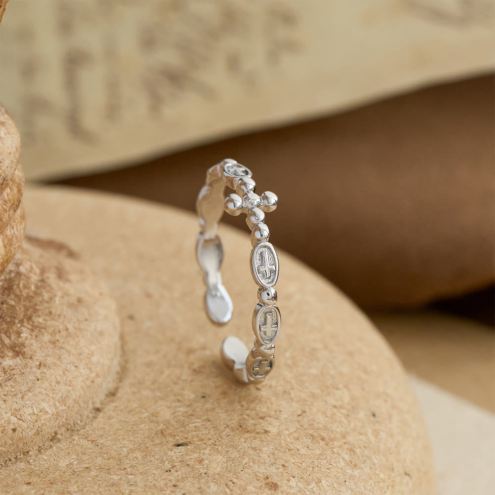 Rosary Cross Adjustable Devotional Ring: Emblem of Prayerful Grace