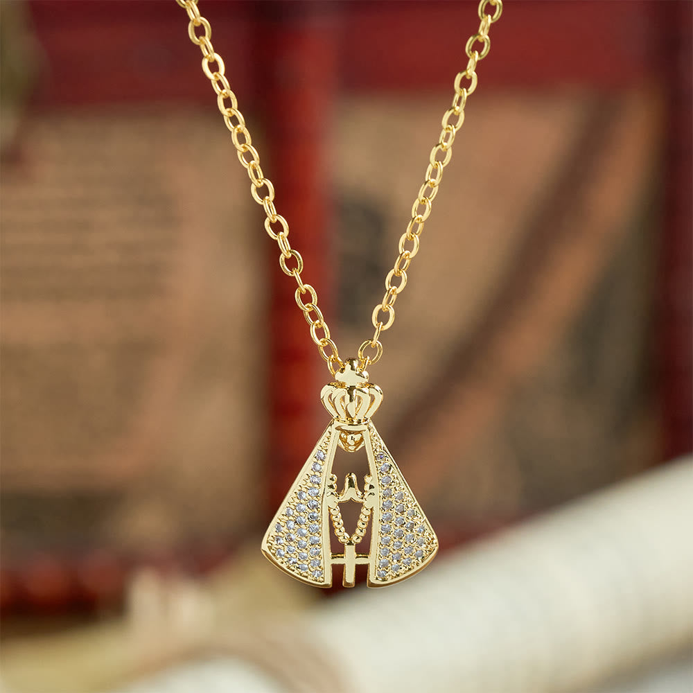 Regal Our Lady of Aparecida Pendant Necklace with Sparkling Accents: Emblem of Divine Care