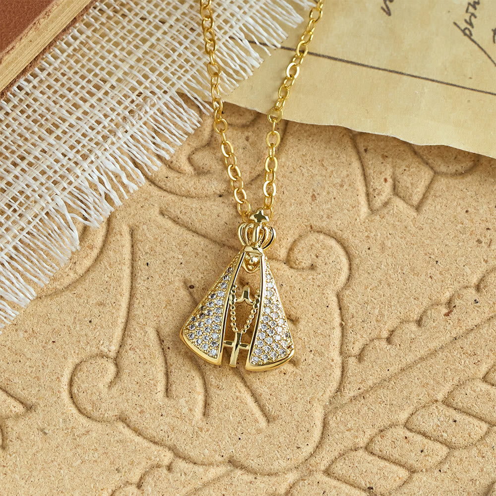 Regal Our Lady of Aparecida Pendant Necklace with Sparkling Accents: Emblem of Divine Care