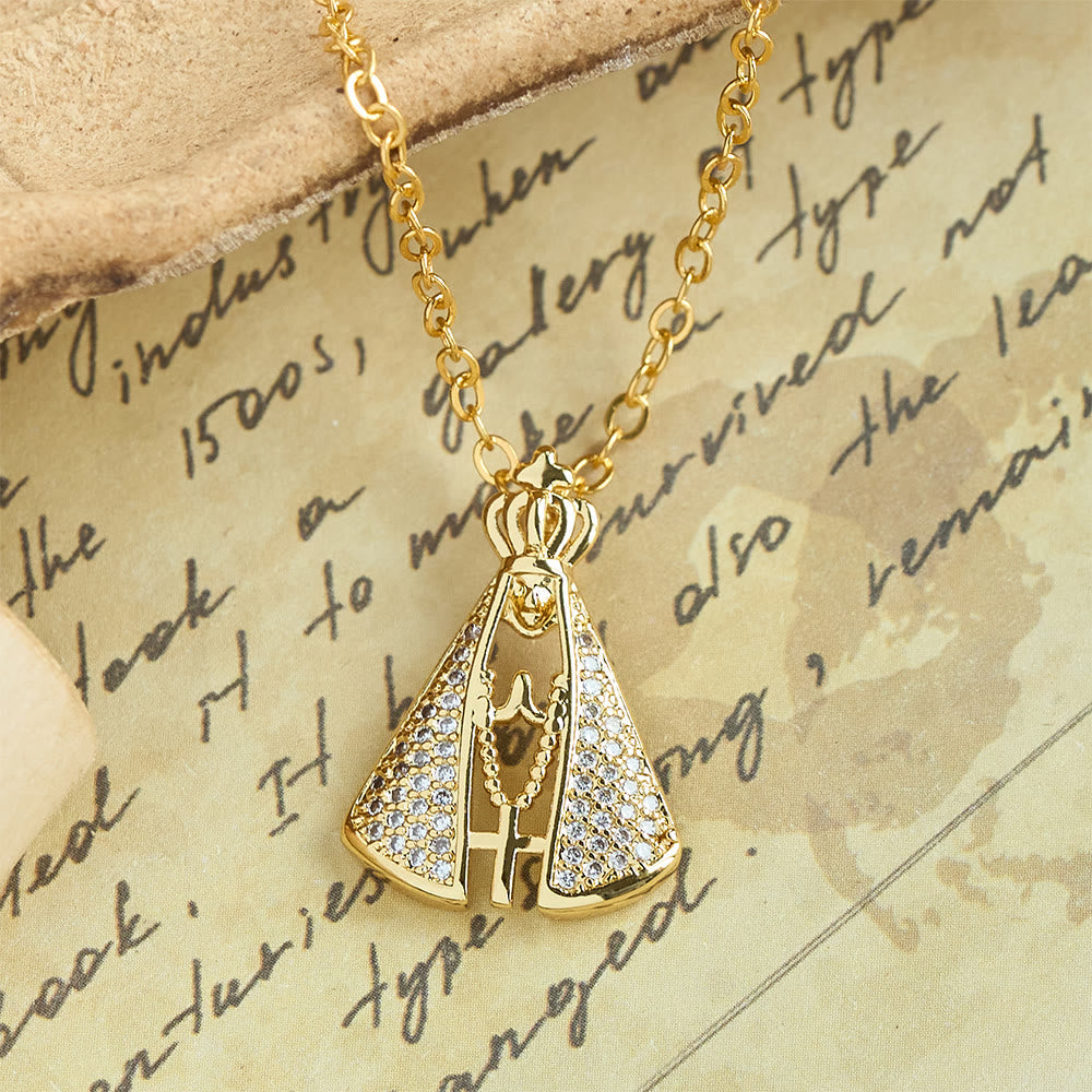Regal Our Lady of Aparecida Pendant Necklace with Sparkling Accents: Emblem of Divine Care