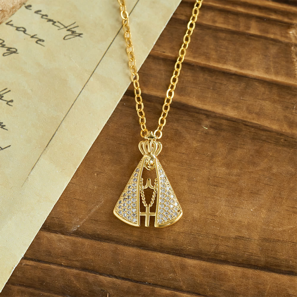 Regal Our Lady of Aparecida Pendant Necklace with Sparkling Accents: Emblem of Divine Care