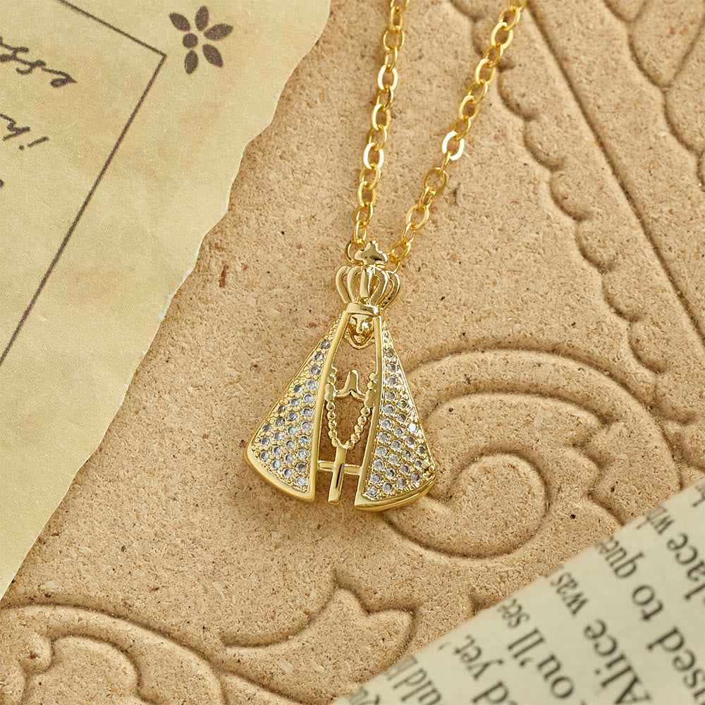 Regal Our Lady of Aparecida Pendant Necklace with Sparkling Accents: Emblem of Divine Care