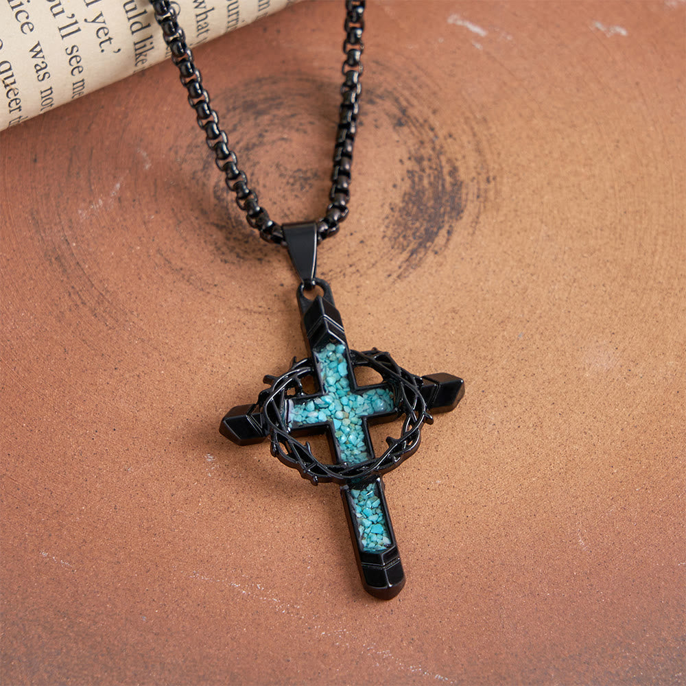Thorn-Wrapped Inlaid Cross Pendant Necklace: A Symbol of Christ’s Sacrificial Love