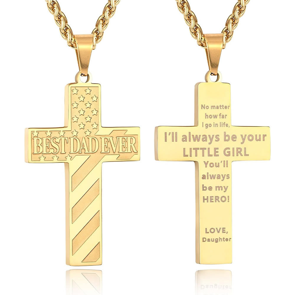 You'll Always Be My Hero Patriotic Cross Necklace: A Sentimental Gift for Dad from Son, Daughter & Brother, Emblem of Family Bond & Faith