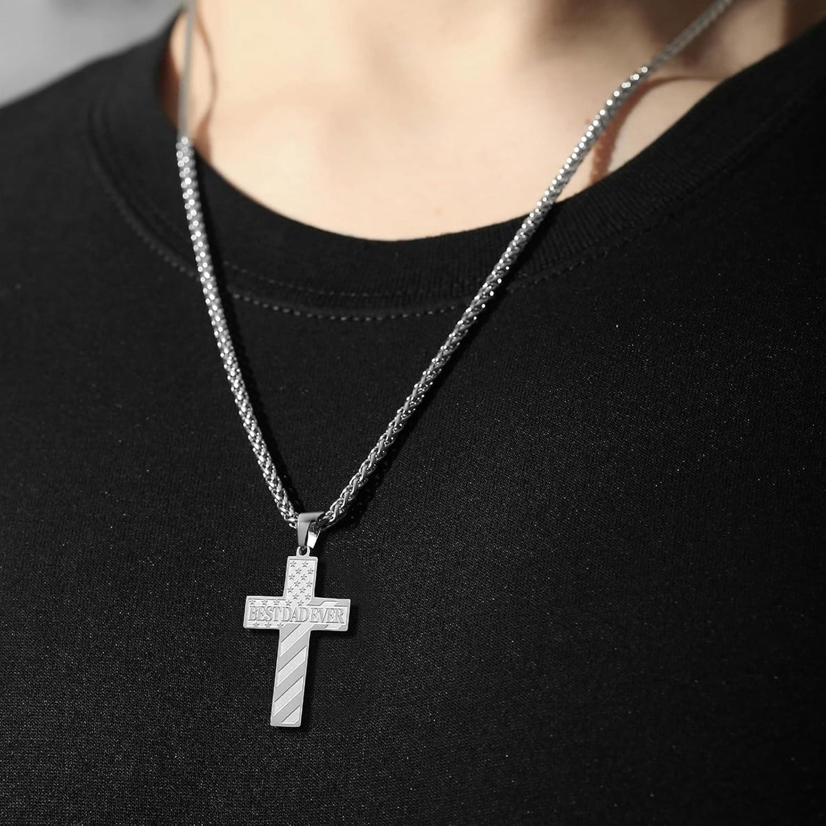 You'll Always Be My Hero Patriotic Cross Necklace: A Sentimental Gift for Dad from Son, Daughter & Brother, Emblem of Family Bond & Faith