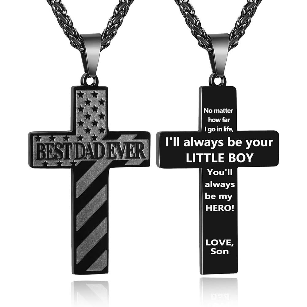 You'll Always Be My Hero Patriotic Cross Necklace: A Sentimental Gift for Dad from Son, Daughter & Brother, Emblem of Family Bond & Faith