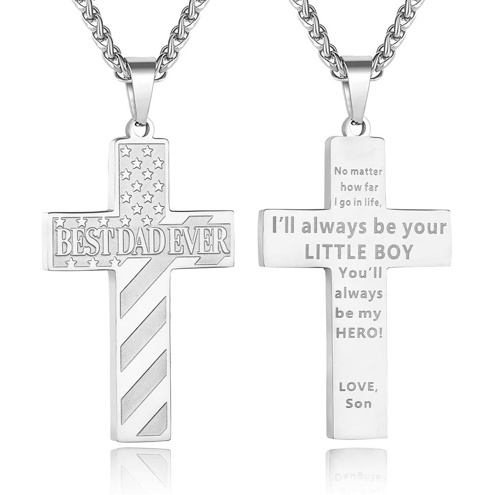 You'll Always Be My Hero Patriotic Cross Necklace: A Sentimental Gift for Dad from Son, Daughter & Brother, Emblem of Family Bond & Faith