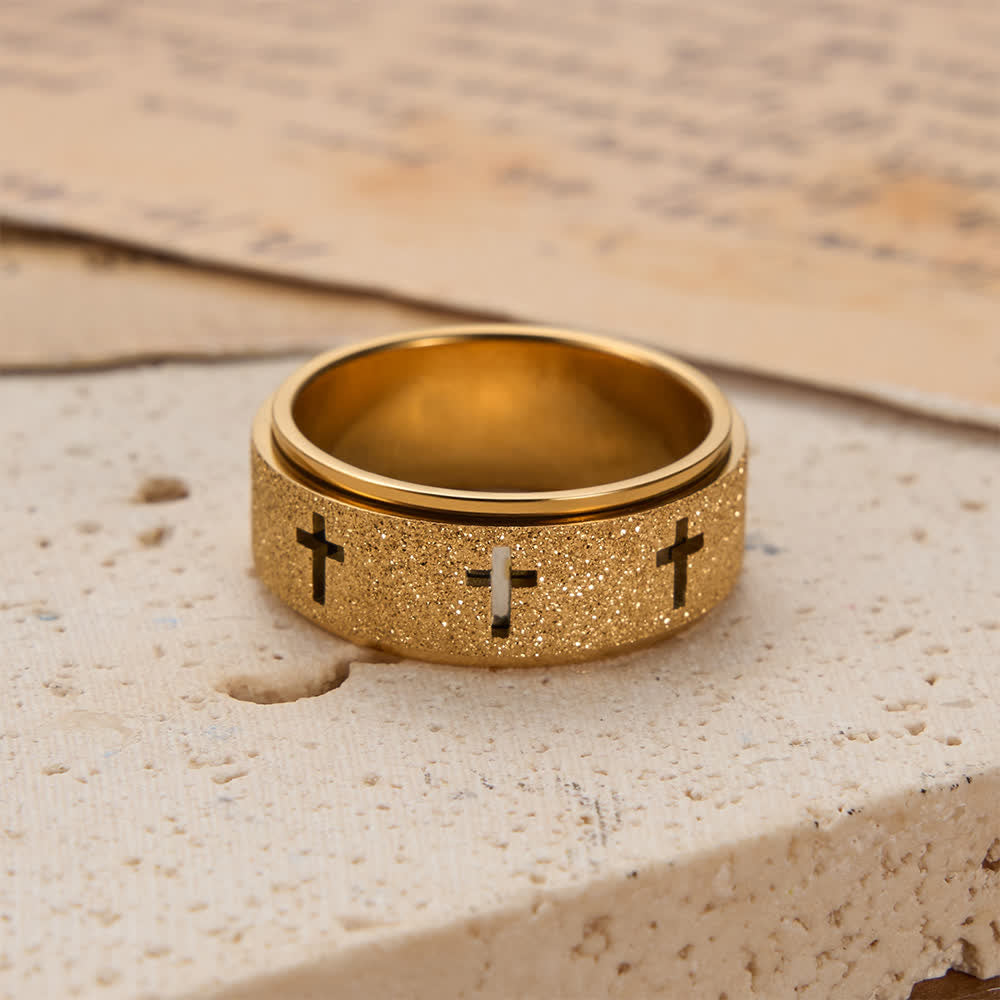 Rotating Cross Spinner Stress-relieving Ring: Emblem of Unshakable Faith