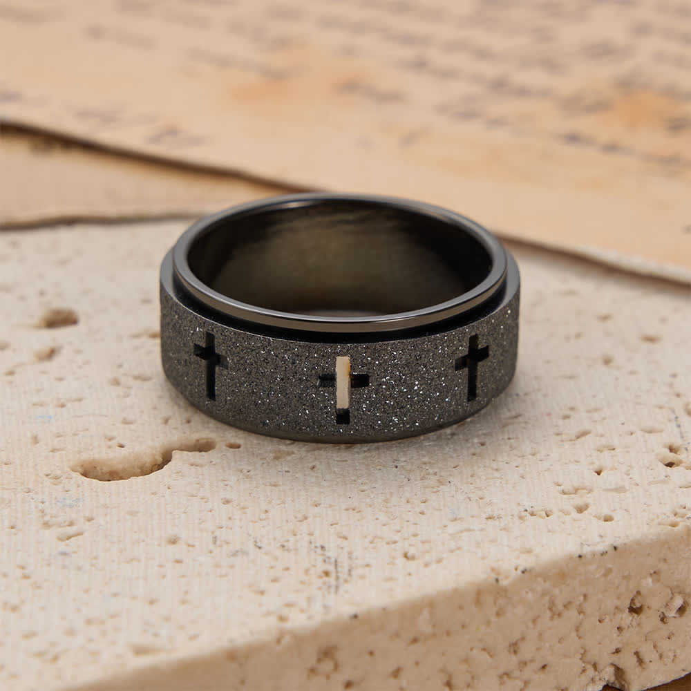 Rotating Cross Spinner Stress-relieving Ring: Emblem of Unshakable Faith