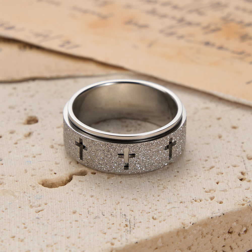 Rotating Cross Spinner Stress-relieving Ring: Emblem of Unshakable Faith