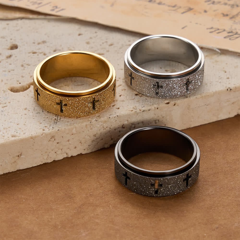 Rotating Cross Spinner Stress-relieving Ring: Emblem of Unshakable Faith