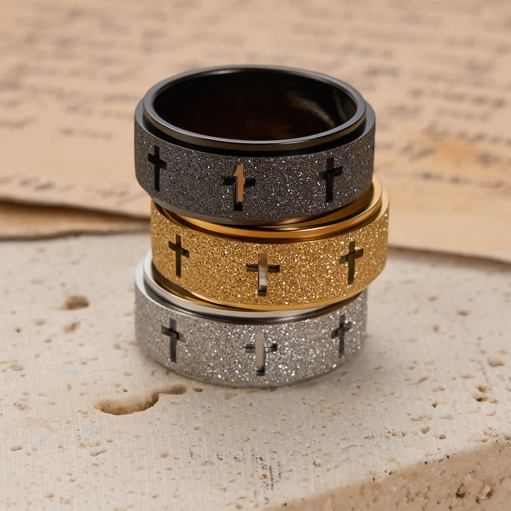 Rotating Cross Spinner Stress-relieving Ring: Emblem of Unshakable Faith