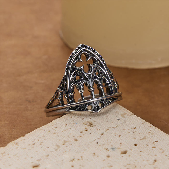 Gothic Cathedral Window Devotional Ring with Quatrefoil Details: A Symbol of Sacred Architecture & Divine Light