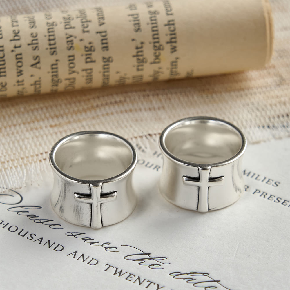 Minimalist Embossed Cross Wide Band Ring: A Symbol of Unwavering Faith & Timeless Devotion