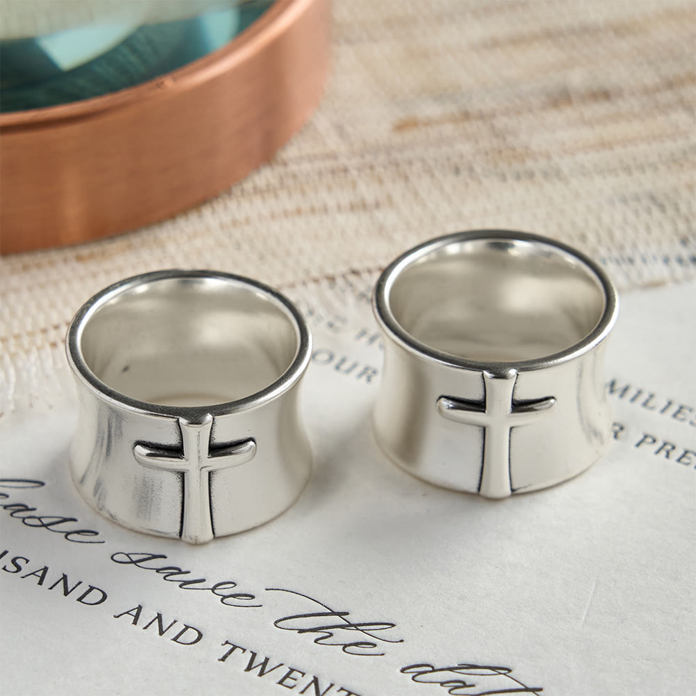 Minimalist Embossed Cross Wide Band Ring: A Symbol of Unwavering Faith & Timeless Devotion