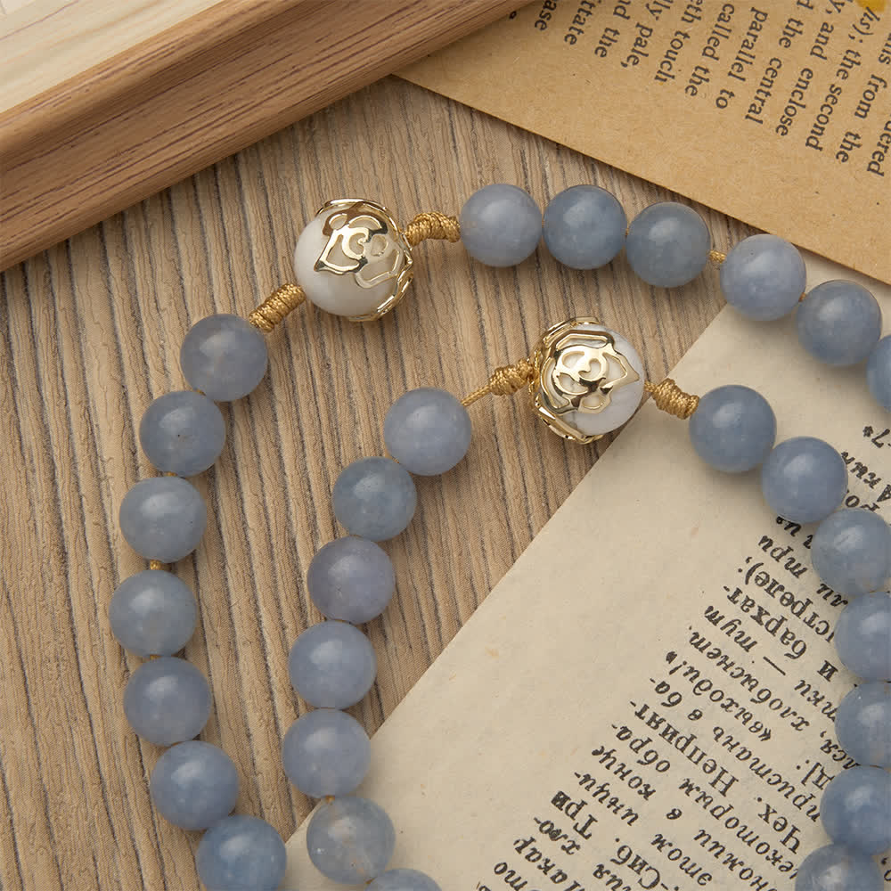Aquamarine & White Howlite Rosary: Golden Filigree Details with St. Benedict for Serene Faith