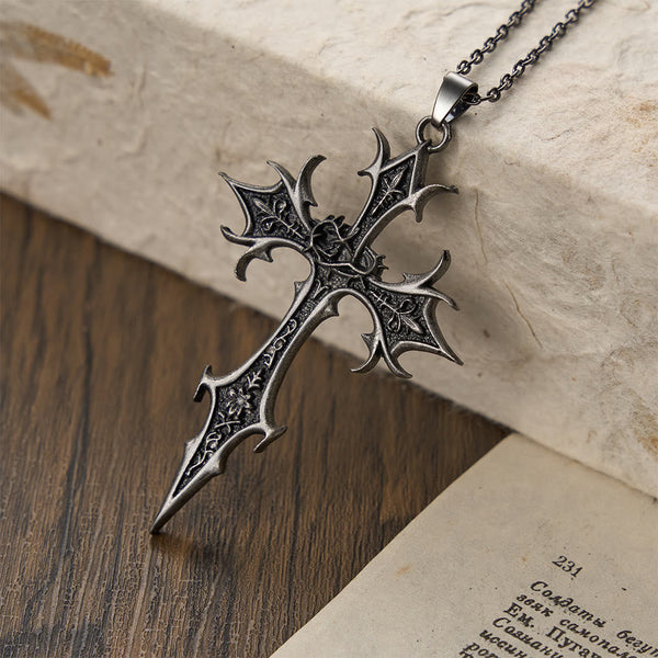 Crown of Thorns Gothic Cross Pendant Necklace: Emblem of Christ's Sacrifice & Redemption