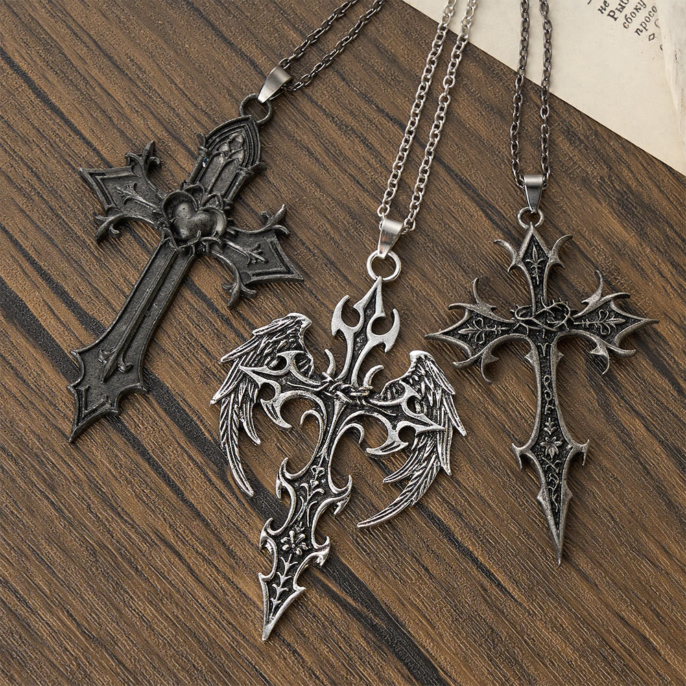 Crown of Thorns Gothic Cross Pendant Necklace: Emblem of Christ's Sacrifice & Redemption