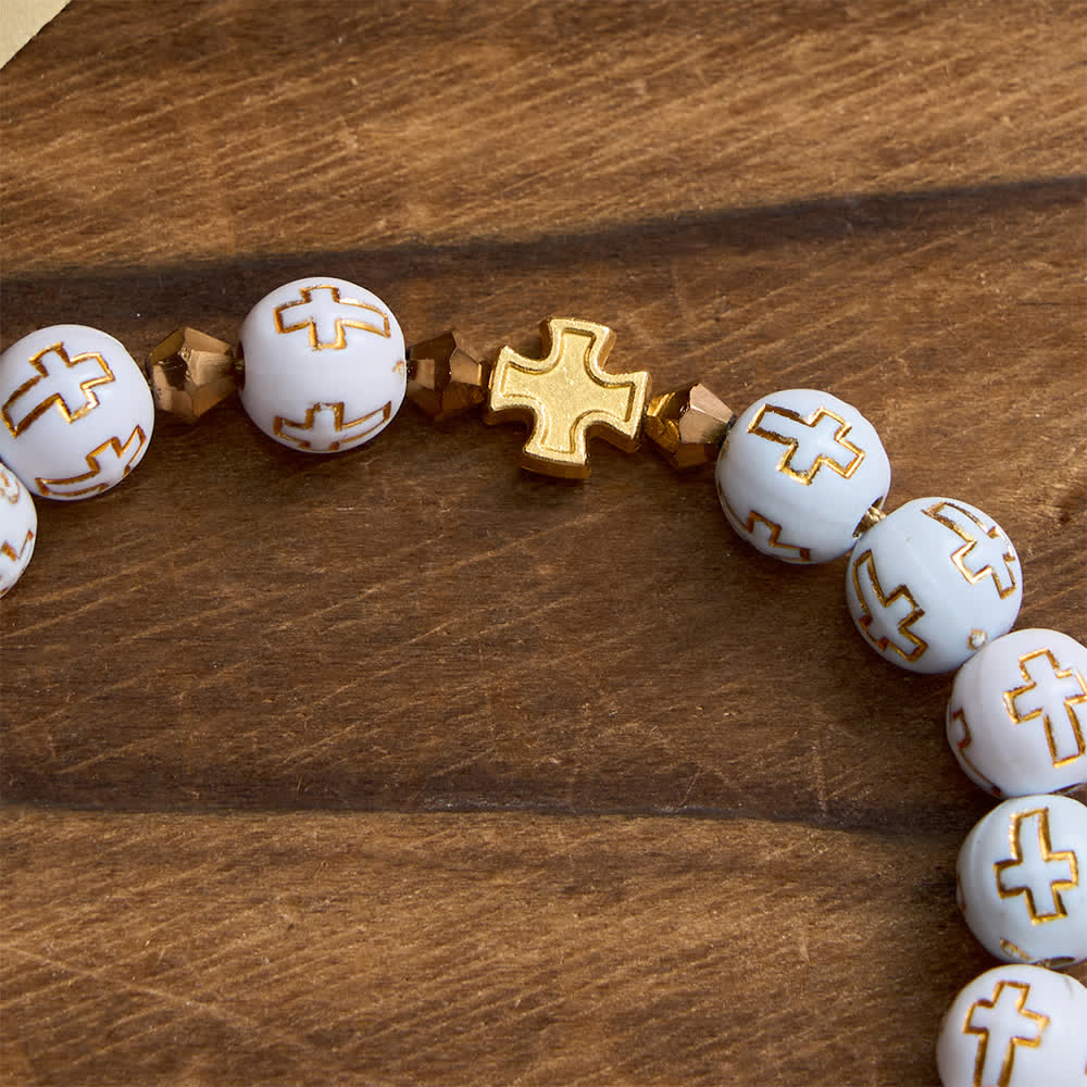 White Cross Bead Pocket Rosary: Sparkling Our Lady Medal for Pure Faith