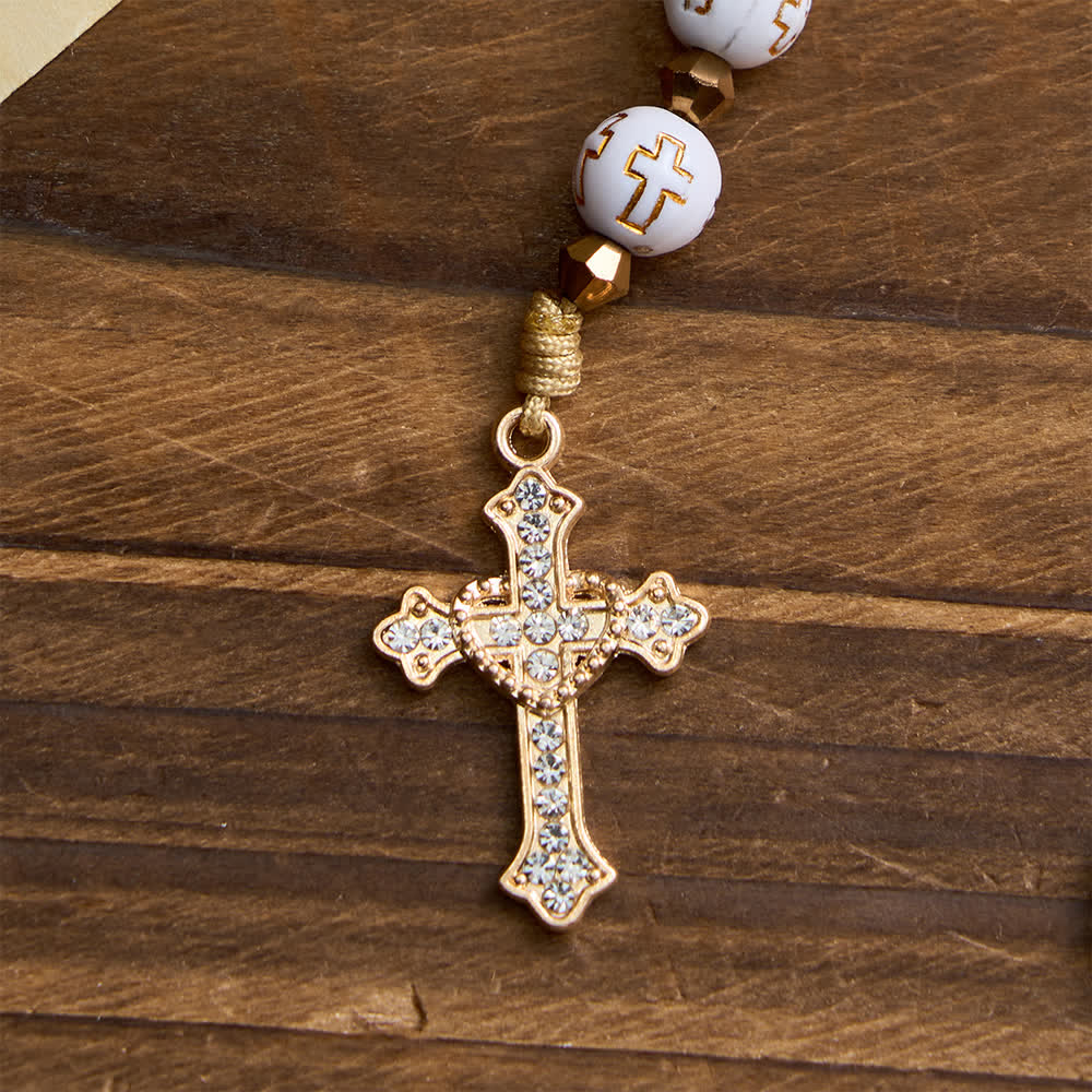 White Cross Bead Pocket Rosary: Sparkling Our Lady Medal for Pure Faith