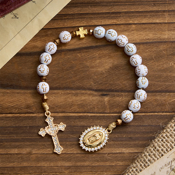 White Cross Bead Pocket Rosary: Sparkling Our Lady Medal for Pure Faith