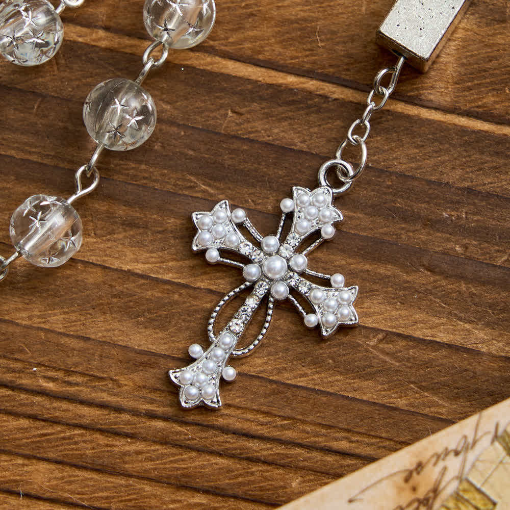 Frosted Bead Six Tablets Rosary with St. Benedict Medal and Cross
