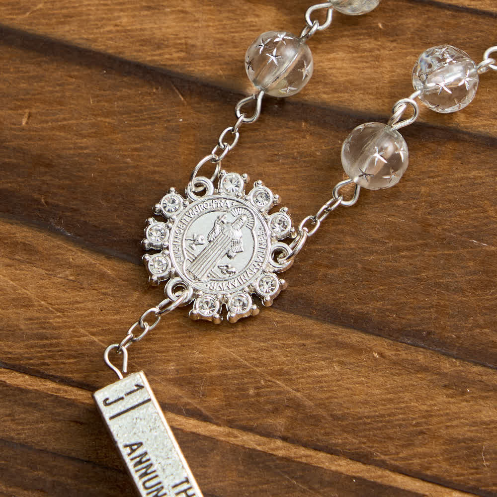Frosted Bead Six Tablets Rosary with St. Benedict Medal and Cross